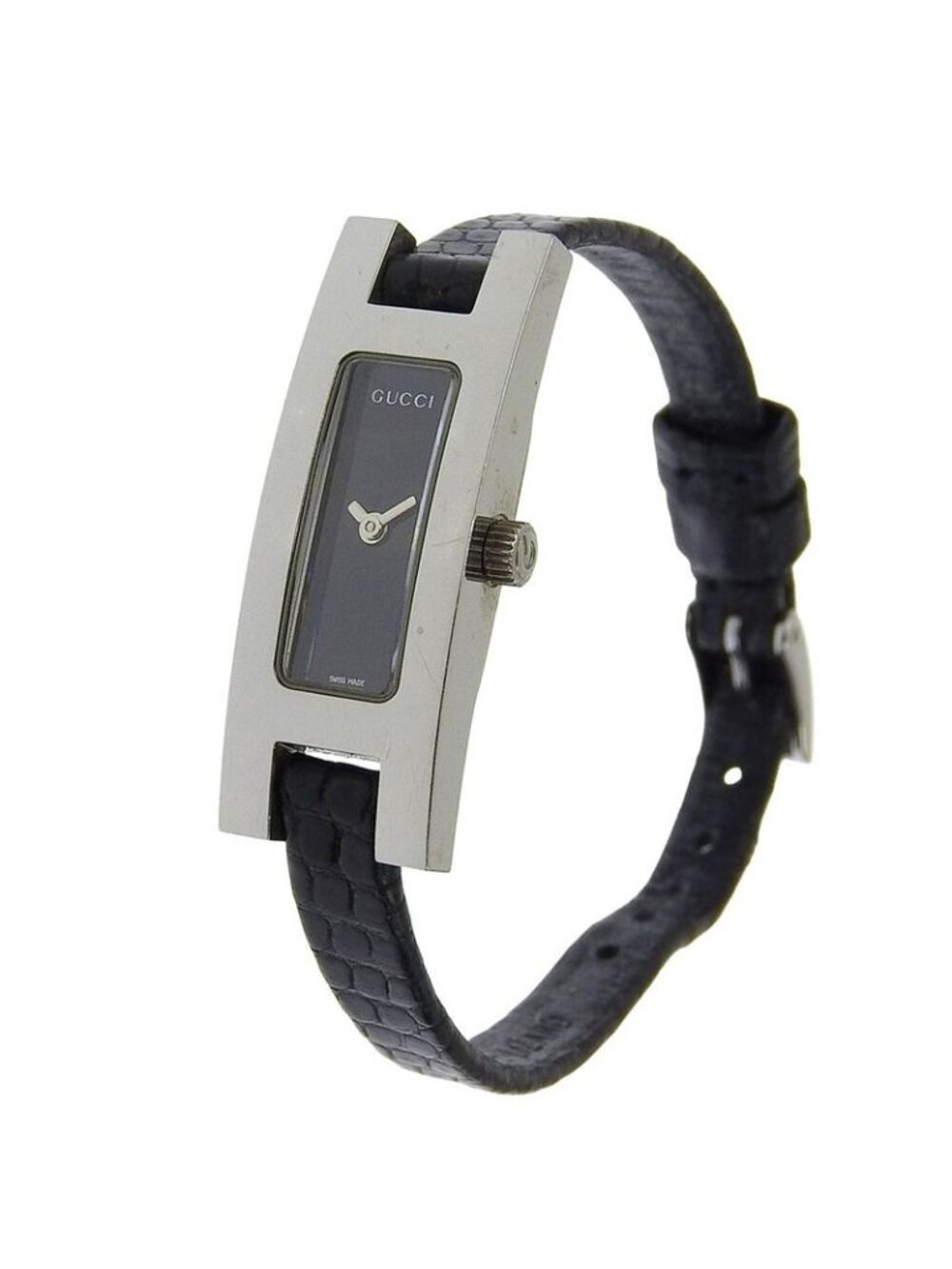Gucci Stainless Steel Leather Quartz Analog Display Black Dial Watch - Picture 2 of 8
